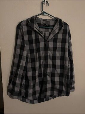 Spring & Mercer Men's L/G Gray Black Check Long Sleeve Cotton Shirt Pockets